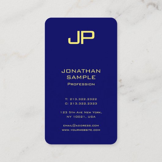 Moderne Template Imitate Gold Schriftart Navy Blue Visitenkarte (Rückseite)