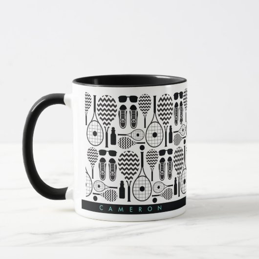 Moderne Tennisausrüstung und Zubehör Pattern Tasse (Links)