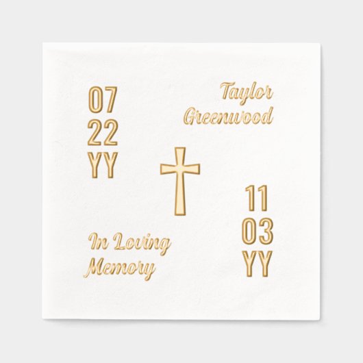 Moderne Termine und Cross Name in Love Memory Servietten Mit Folie (Vorderseite)