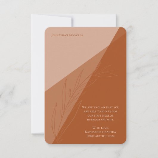 Moderne Terra Cotta Leaf Wedding Platzkarte Save The Date (Vorderseite)