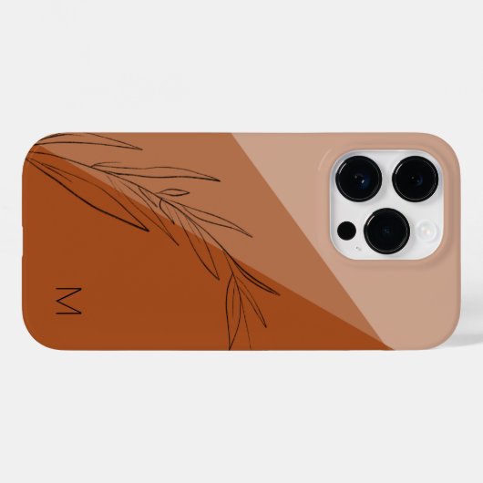 Moderne Terra Cotta Line Gezeichnet Leaf Monogram Case-Mate iPhone Hülle (Rückseite (Horizontal))