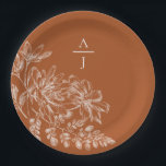 Moderne Terra Cotta Monogram Floral Pappteller<br><div class="desc">Bringen Sie Ihrem Empfang moderne Eleganz mit diesem schönen Teller.</div>