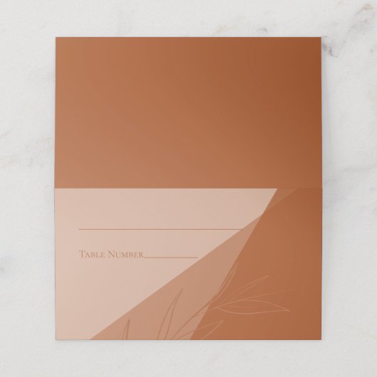 Moderne Terra Cotta Wedding Platzkarte (Außenseite Aufgefaltet)