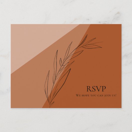 Moderne Terra Cotta Wedding RSVP Einladungspostkarte (Vorderseite)
