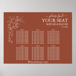 Moderne Terracotta 6 Table Wedding Chart Poster