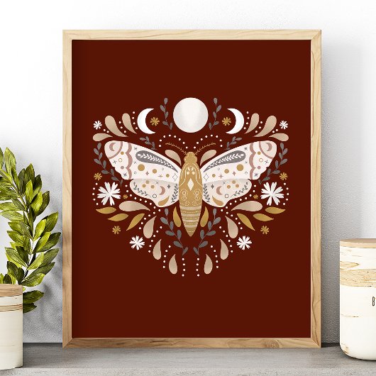 Moderne Terracotta Abstrakt Moth Illustration Poster
