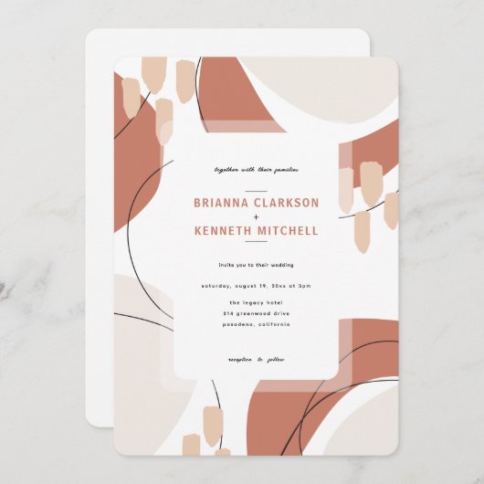 Moderne Terracotta Abstrakt Rounded Corner Wedge Einladung (Vorne/Hinten)