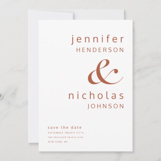Moderne Terracotta Ampere und Typografie Hochzeit Save The Date (Vorderseite)