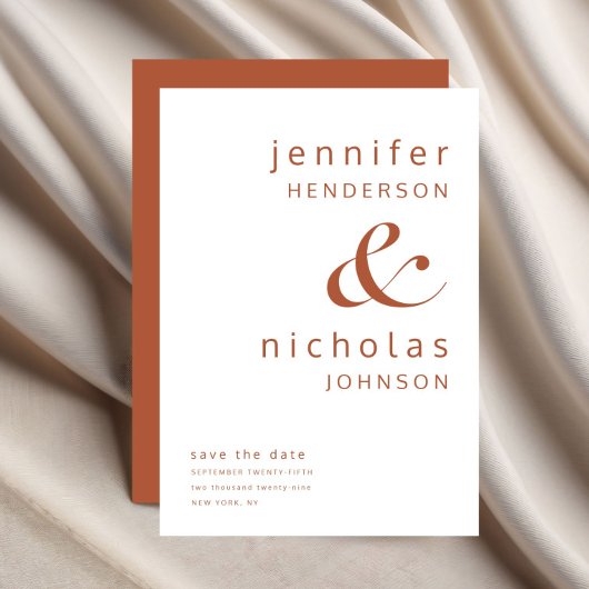 Moderne Terracotta Ampere und Typografie Hochzeit Save The Date