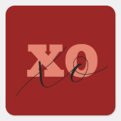 Moderne Terracotta Black XOXO Valentine Geschenket Quadratischer Aufkleber (Vorderseite)