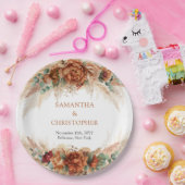 Moderne Terracotta-Blume Bordeaux Pampas Grünpflan Pappteller (Party)