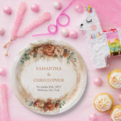 Moderne Terracotta-Blume Bordeaux Pampas Grünpflan Pappteller (Party)