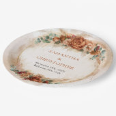 Moderne Terracotta-Blume Bordeaux Pampas Grünpflan Pappteller (Schrägansicht)