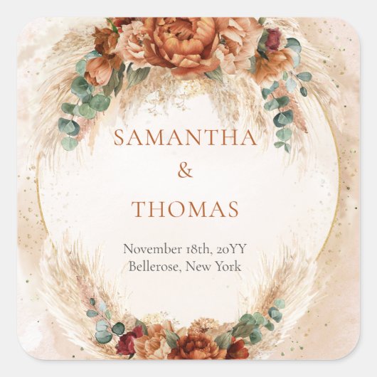 Moderne Terracotta-Blume Bordeaux Pampas Sticker (Vorderseite)