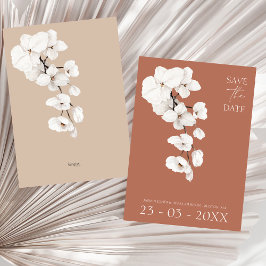 Moderne Terracotta Blume Weiße Orchideen Hochzeit Save The Date