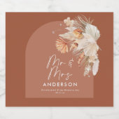 moderne Terracotta bohemian pampas grass Mr. & Mrs Alkoholflaschenetikett (Einzelnes Label)