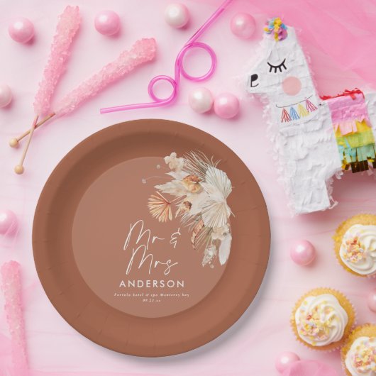 moderne Terracotta bohemian pampas grass Mr. & Mrs Pappteller (Party)