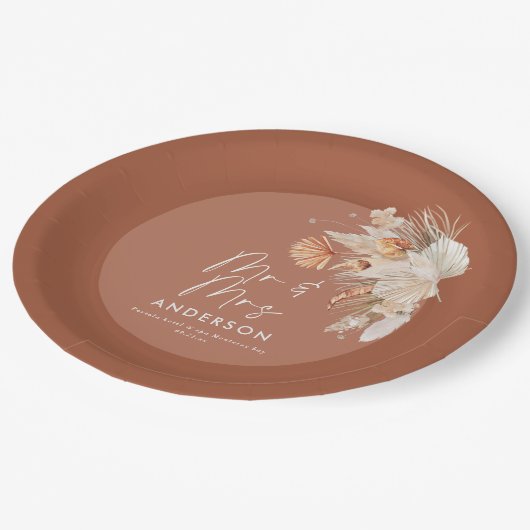 moderne Terracotta bohemian pampas grass Mr. & Mrs Pappteller (Schrägansicht)