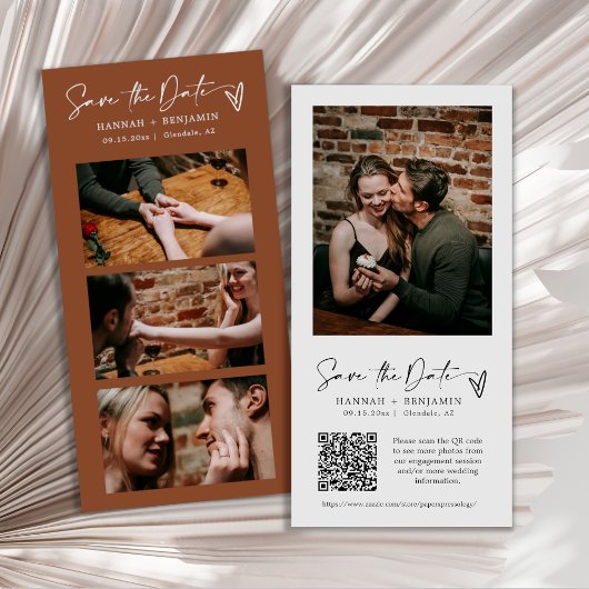 Moderne Terracotta Boho Foto Booth Strip QR Code Save The Date