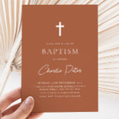 Moderne Terracotta Boys kreuzen Taufe Einladung