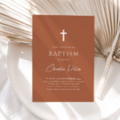 Moderne Terracotta Boys kreuzen Taufe Einladung