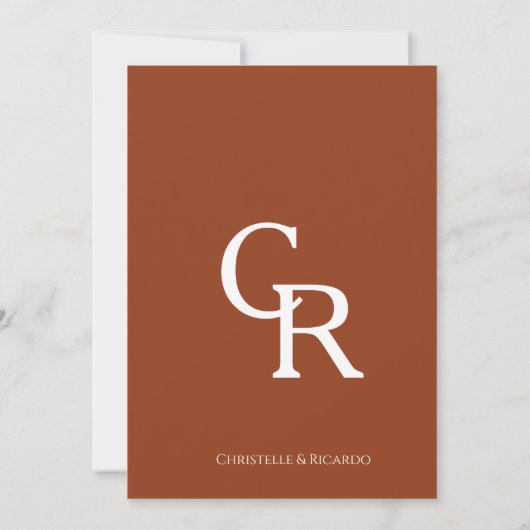 moderne Terracotta Burnt Orange Monogram Wedding Save The Date (Rückseite)