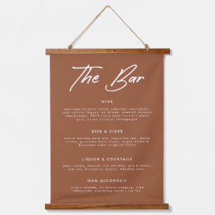 Moderne Terracotta Calligraphy Drinks Bar Menu Wandteppich Mit Holzrahmen