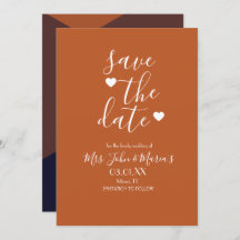 Moderne Terracotta Chocolate Navy Save the Date