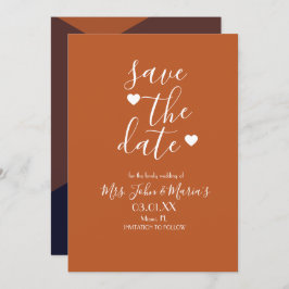 Moderne Terracotta Chocolate Navy Save the Date Einladung