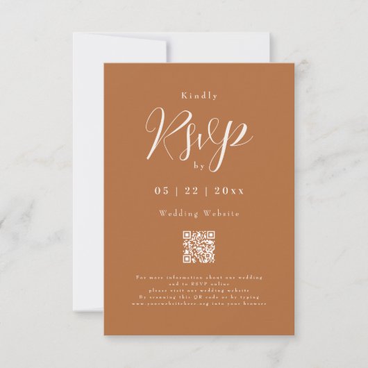 Moderne Terracotta Elegante Script Wedding RSVP Karte (Vorderseite)
