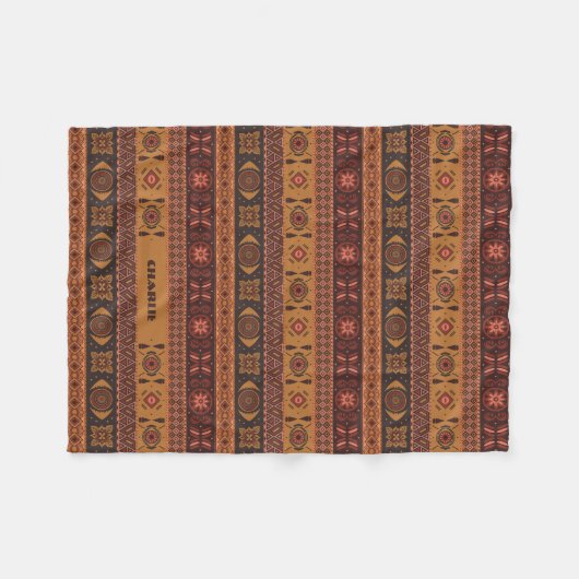 Moderne Terracotta Ethnisches Tribal Ziermuster Fleecedecke (Vorderseite (Horizontal))