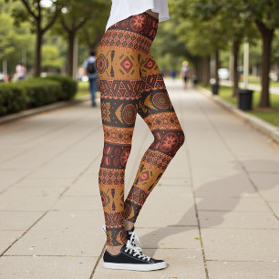 Moderne Terracotta Ethnisches Tribal Ziermuster Leggings
