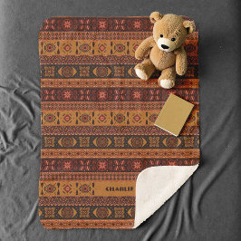 Moderne Terracotta Ethnisches Tribal Ziermuster Sherpadecke