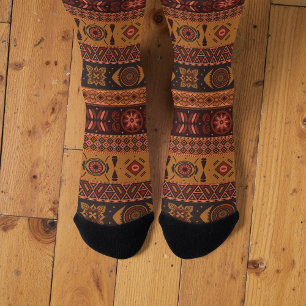 Moderne Terracotta Ethnisches Tribal Ziermuster Socken