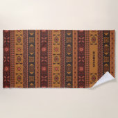 Moderne Terracotta Ethnisches Tribal Ziermuster Strandtuch (Vorderseite)