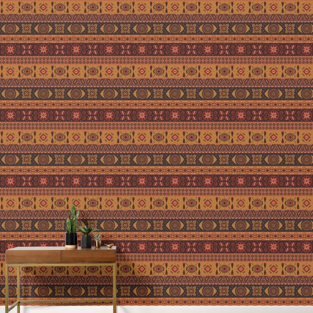 Moderne Terracotta Ethnisches Tribal Ziermuster Tapete (Korridor)