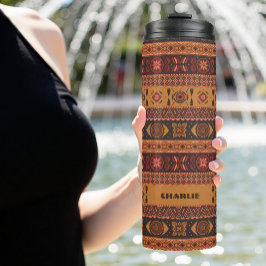 Moderne Terracotta Ethnisches Tribal Ziermuster Thermosbecher