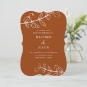 Moderne Terracotta Foliage Save the Date Einladung (Stehend Vorderseite)