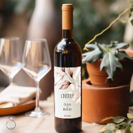 Moderne Terracotta Foliage Sketch Weinetikett