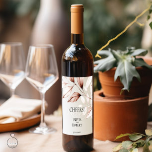 Moderne Terracotta Foliage Sketch Weinetikett