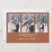 Moderne Terracotta Foto Collage Monogram Wedding Save The Date (Vorderseite)