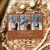 Moderne Terracotta Foto Collage Monogram Wedding Save The Date