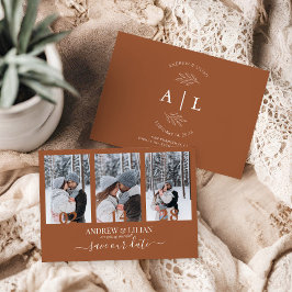 Moderne Terracotta Foto Collage Monogram Wedding Save The Date