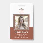 Moderne Terracotta Foto ID Firmenlogos Mitarbeiter Ausweis (Vorderseite)