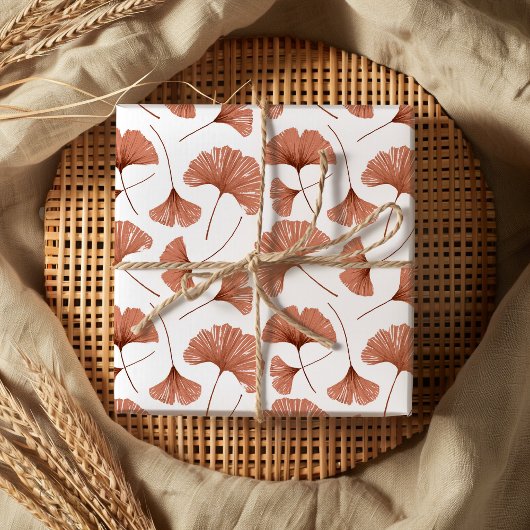 Moderne Terracotta Ginkgo-Blätter Geschenkpapier Set