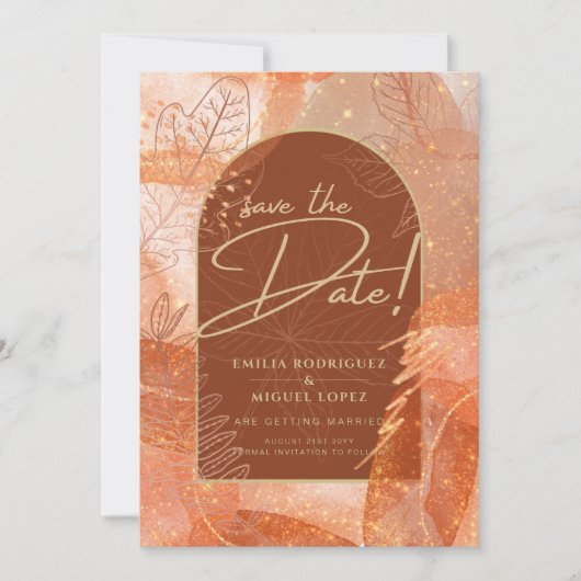Moderne Terracotta-Hochzeit im Herbst Save the Dat Einladung (Vorderseite)