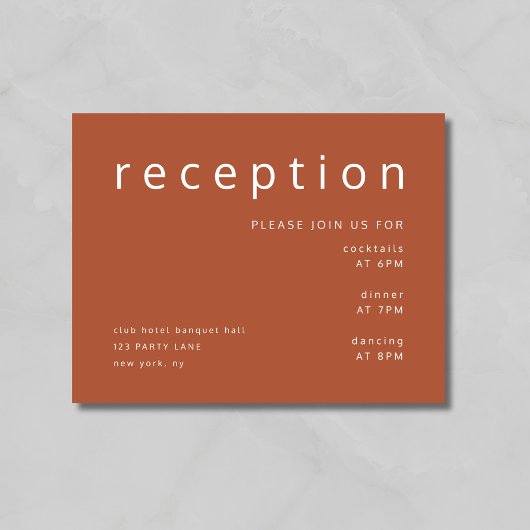 Moderne Terracotta Hochzeitsempfehlung Begleitkarte