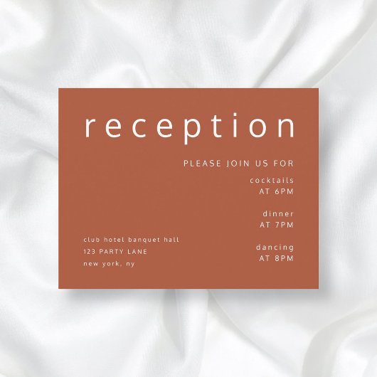 Moderne Terracotta Hochzeitsempfehlung Begleitkarte