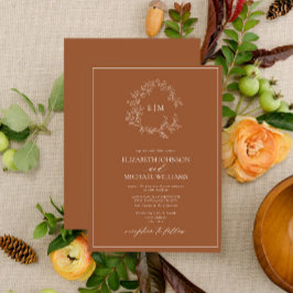 Moderne Terracotta Leafy Wappen Monogram Wedding Einladung