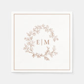 Moderne Terracotta Leafy Wappen Monogram Wedding Serviette (Vorderseite)